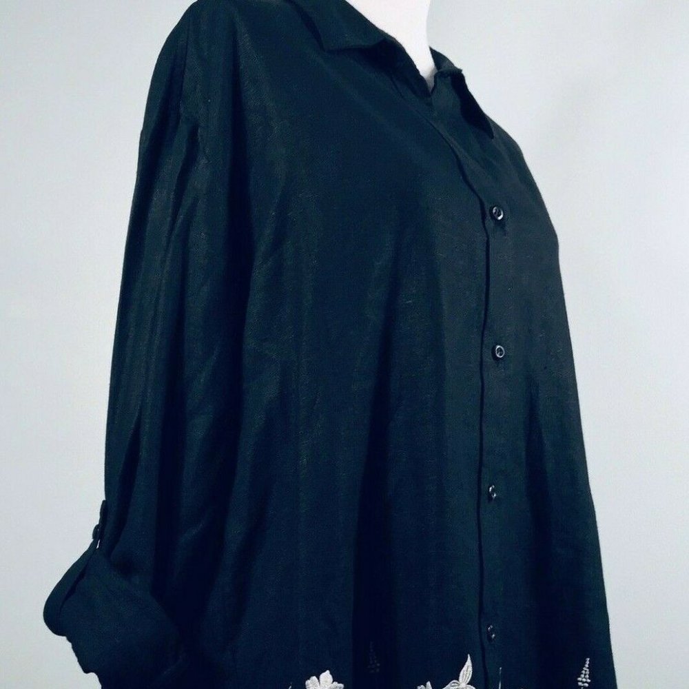 Vintage Womens Blouse Black Floral Embroidered 14 - Picture 3 of 8